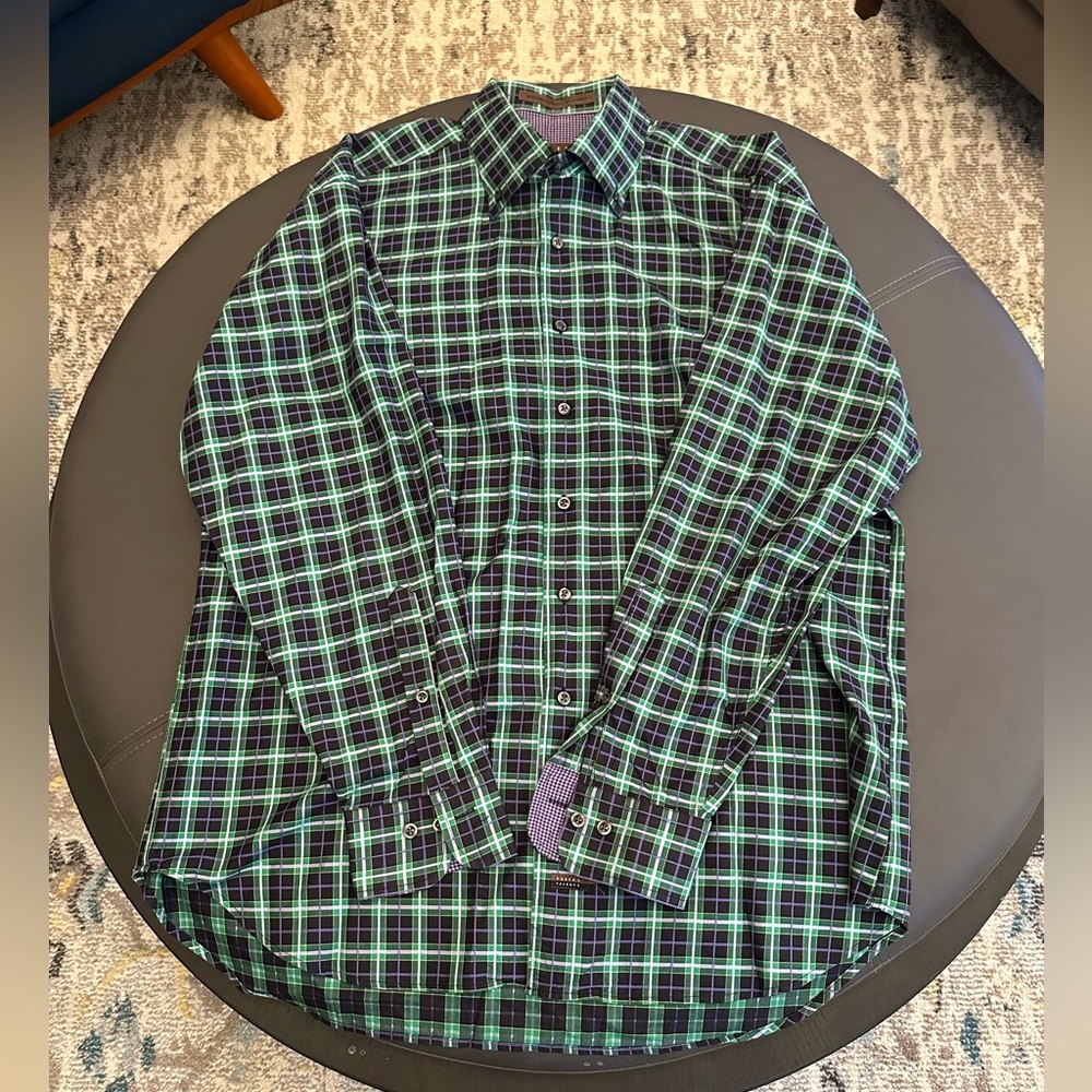 Robert Talbott Dress Shirt Mens L Purple Navy Plaid